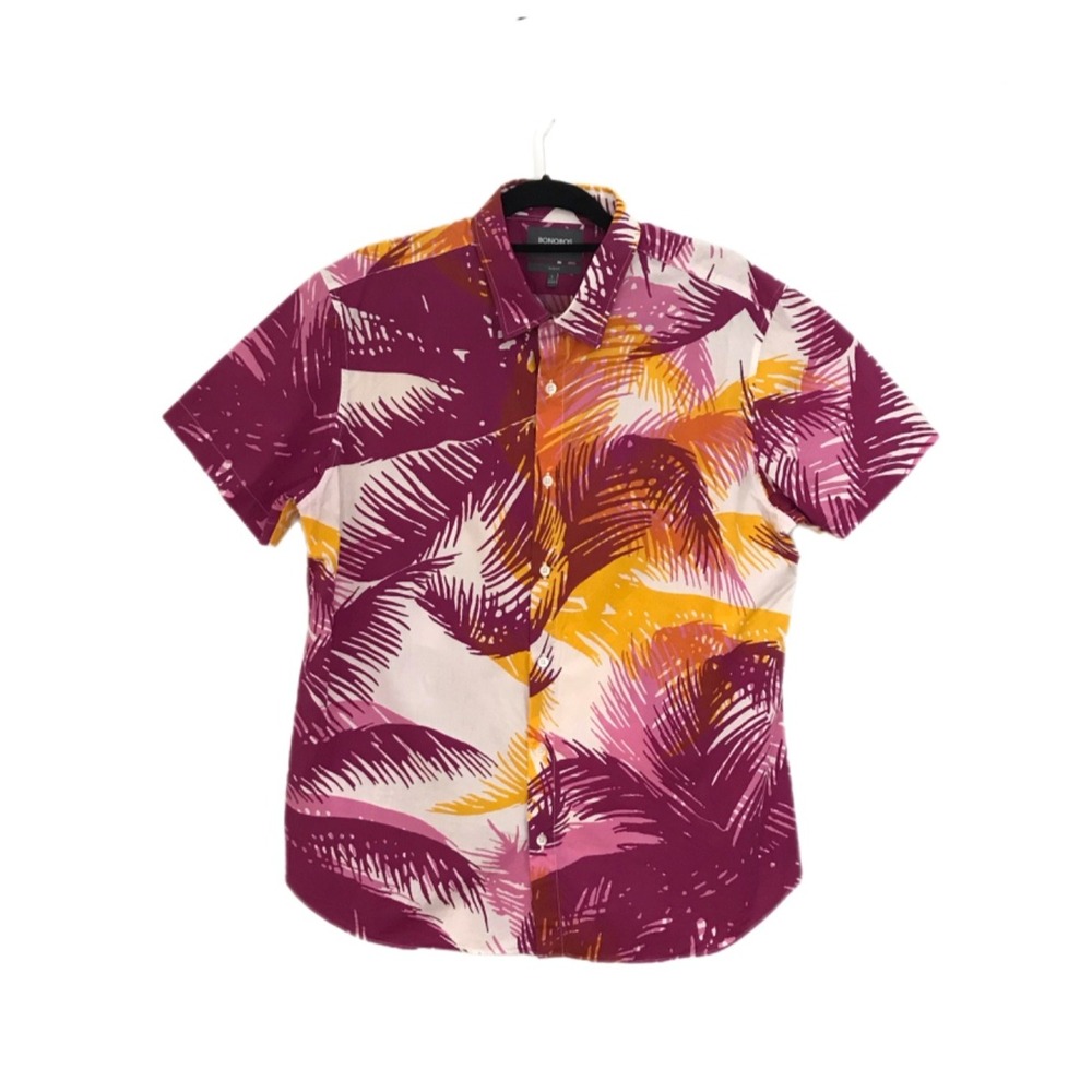 Bonobos Mens Tailored Slim Fit Italian Shirting Tropical Palm Print Shirt - L